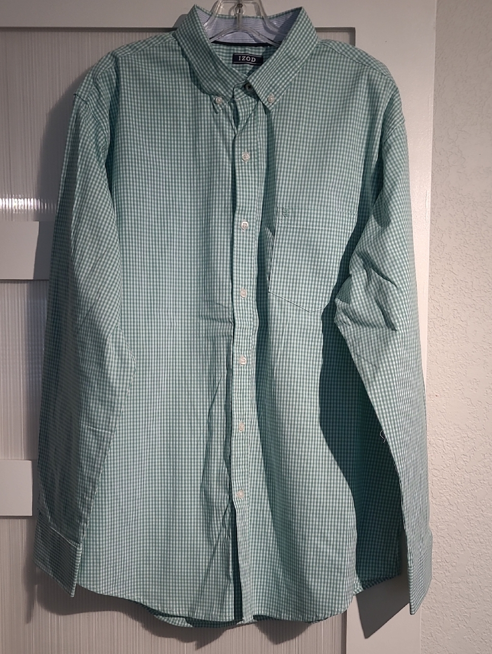 Izod Light Green Gingham Button-Down Shirt